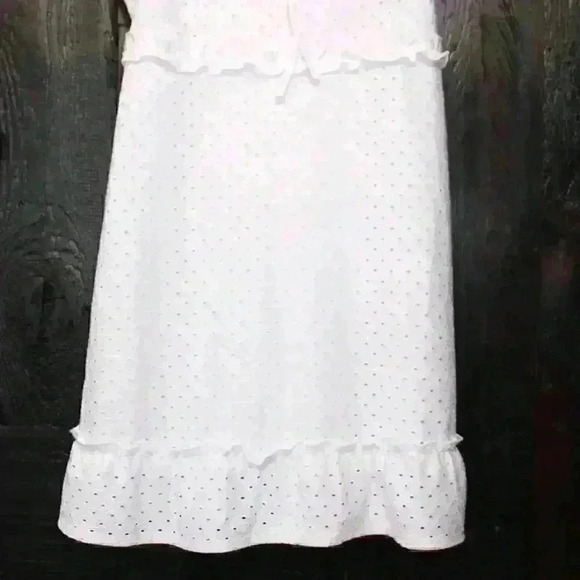 EYELET White Stretchy Strappy Mini Ruffled Hem Dress Coquette Ibiza Women Small - Picture 10 of 12